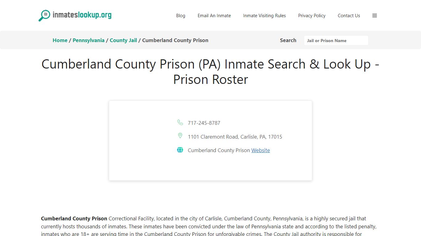 Cumberland County Prison (PA) Inmate Search & Look Up - Prison Roster